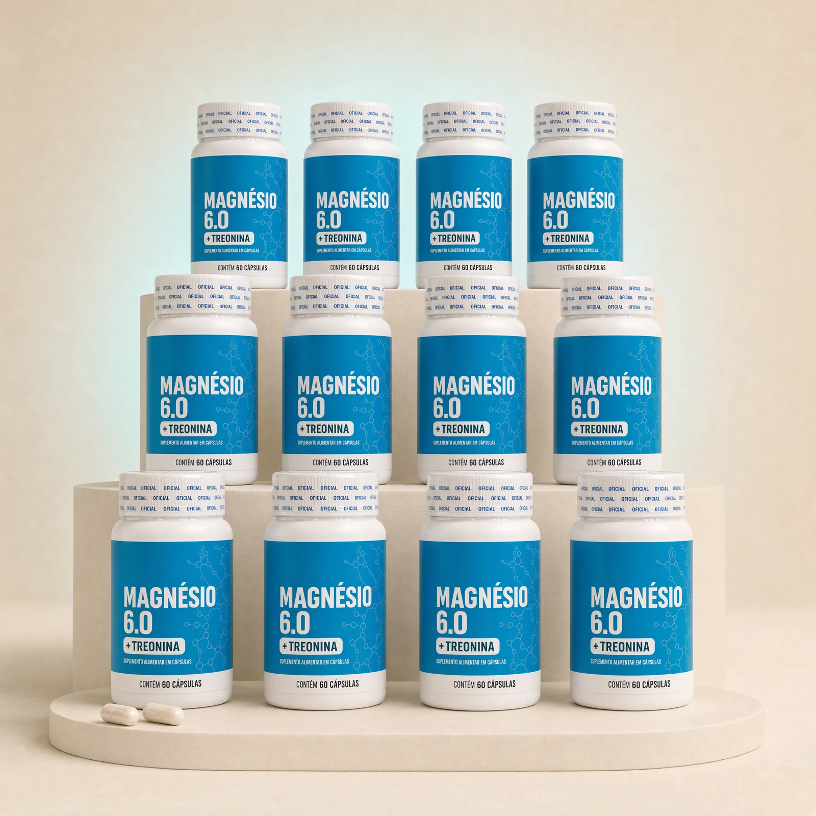 Kit com 12 frascos de Magnésio 6.0 Lirius, com 60 cápsulas por frasco