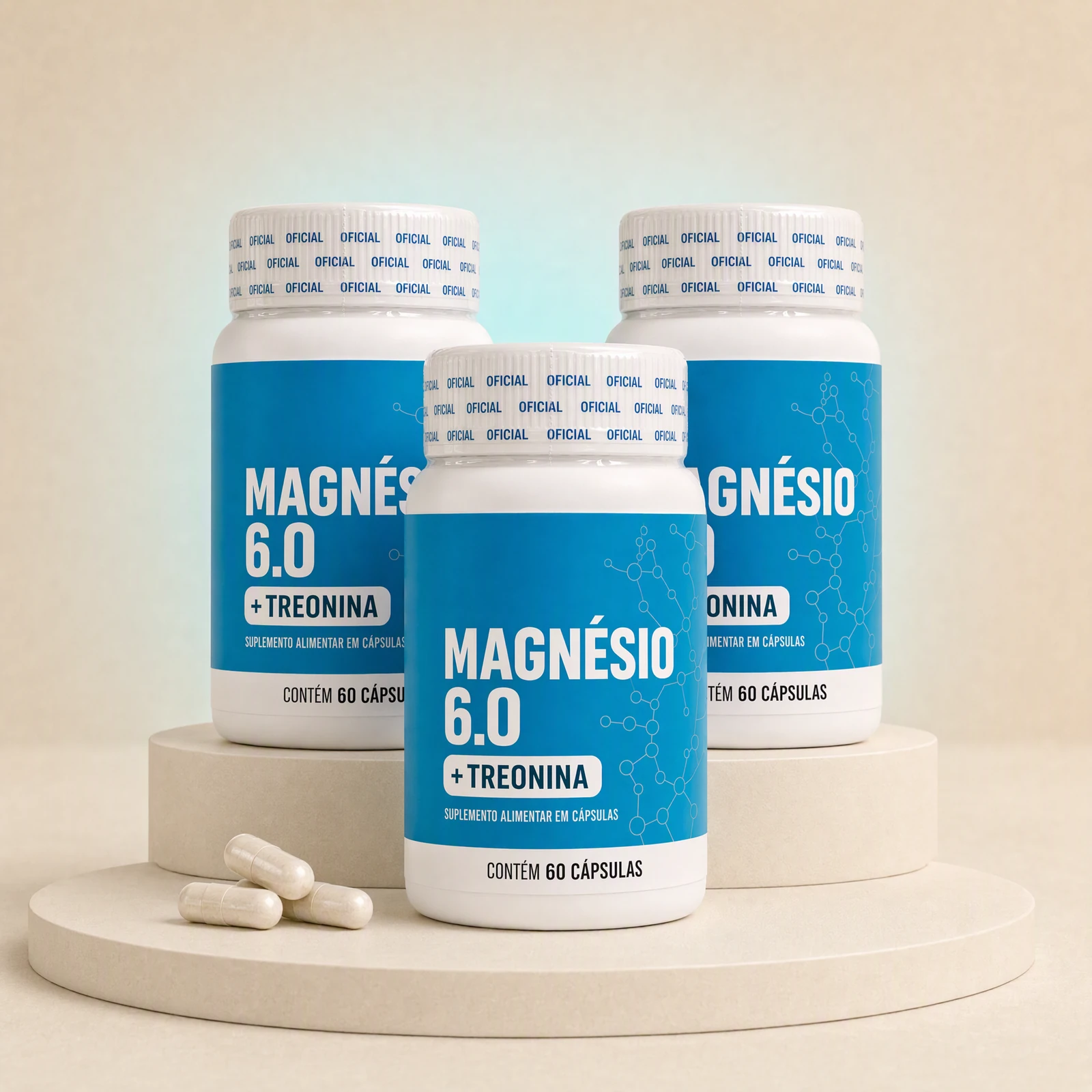 Kit com 3 frascos de Magnésio 6.0 Lirius, com 60 cápsulas por frasco