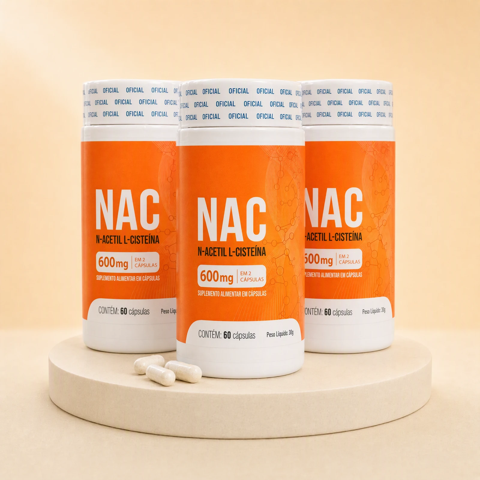 Kit com 3 frascos de NAC Lirius, com 60 cápsulas por frasco